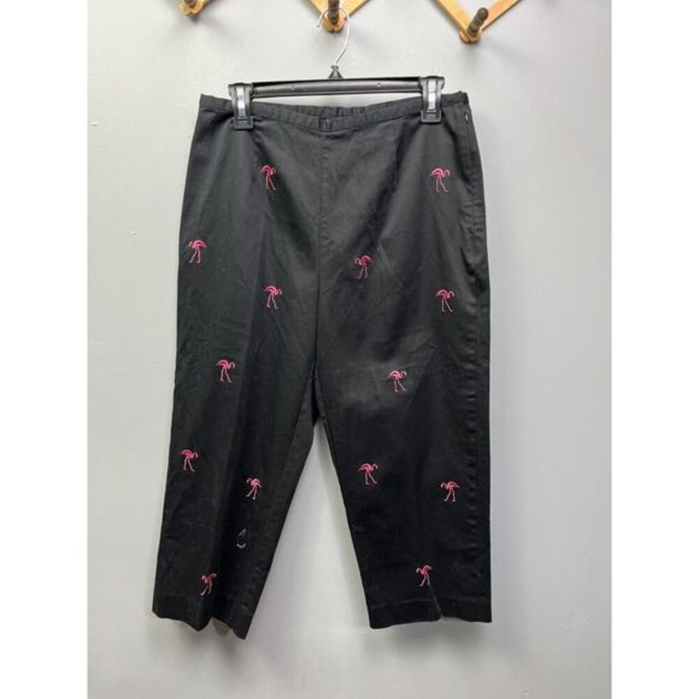 GoodClothes Pants Women‎ 10 Black & Pink Flamingo Embroidered Straight Cropped